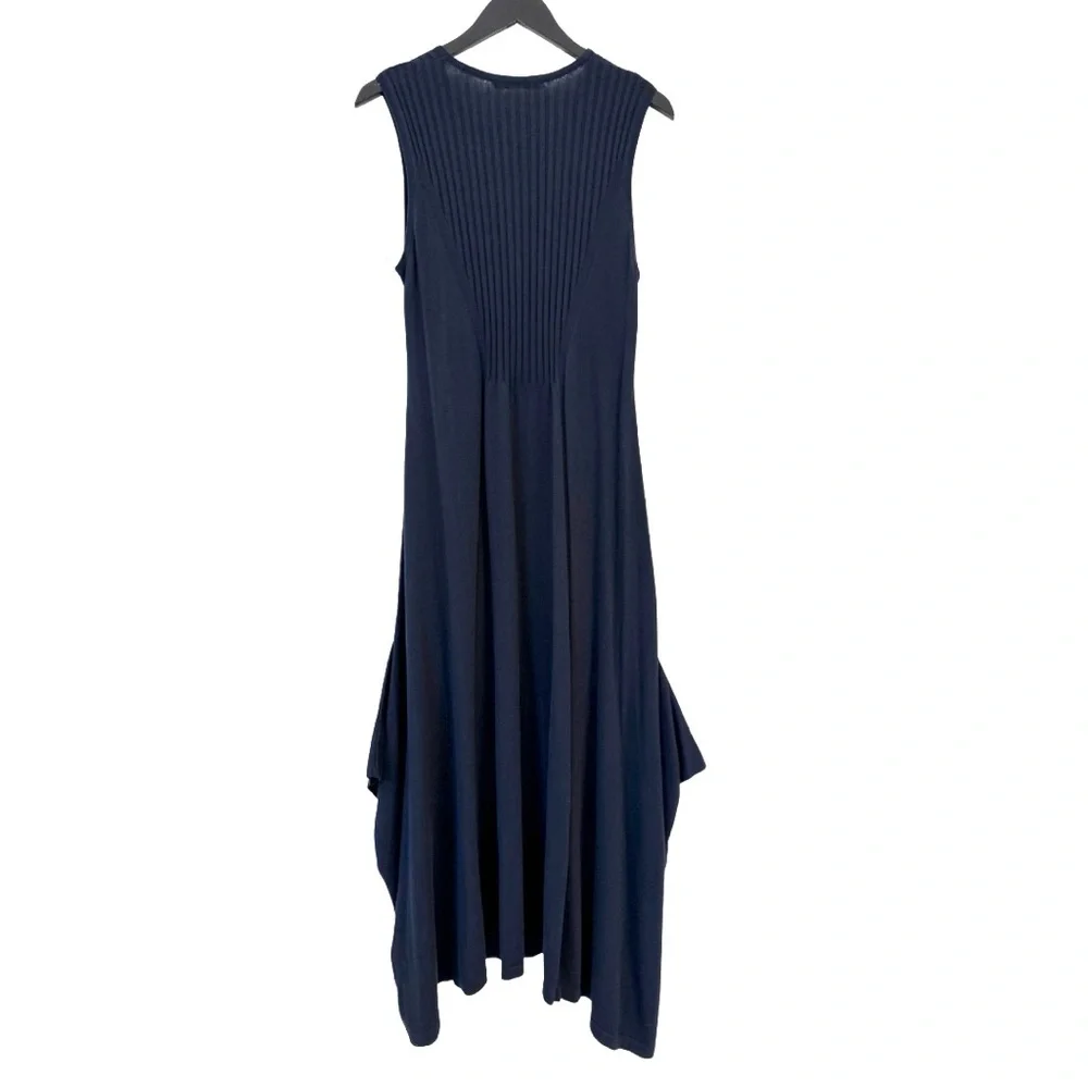 Peruvian Connection Large Sleeveless‎ Cotton Modal Ribbed Maxi Dress Navy Blue